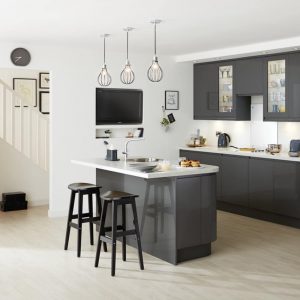 Graphite coloured kitchen installation