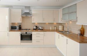 Kitchen with an oak counter top